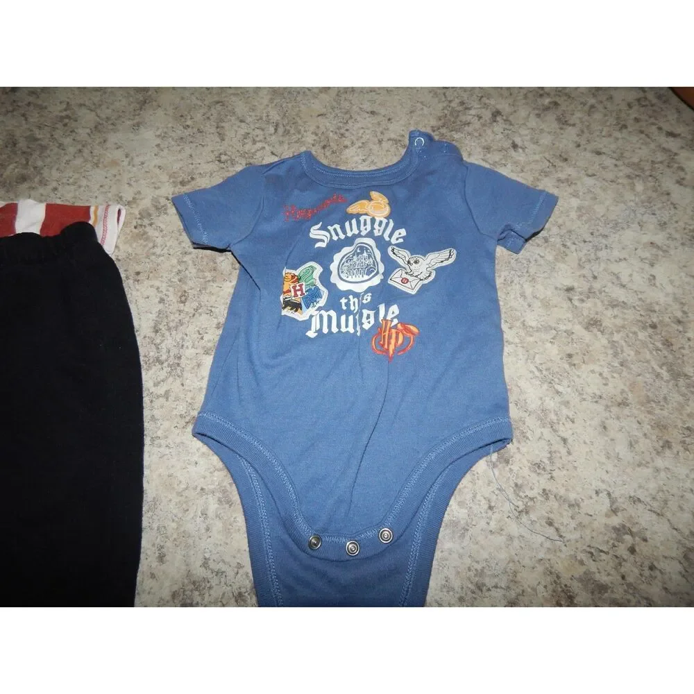 Harry Potter Baby 12M 4pc Bundle 2 Onesies Cat & Jack Jogger Pants Hogwarts